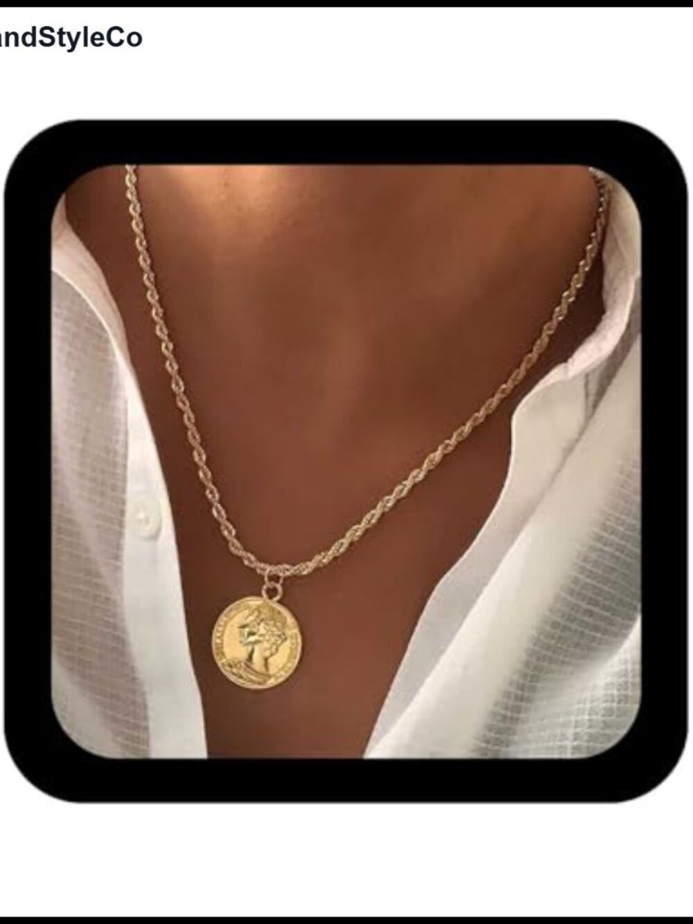 Vintage Medallion Coin Pendant Necklace Gold Portrait Disc Choker Twist Rope